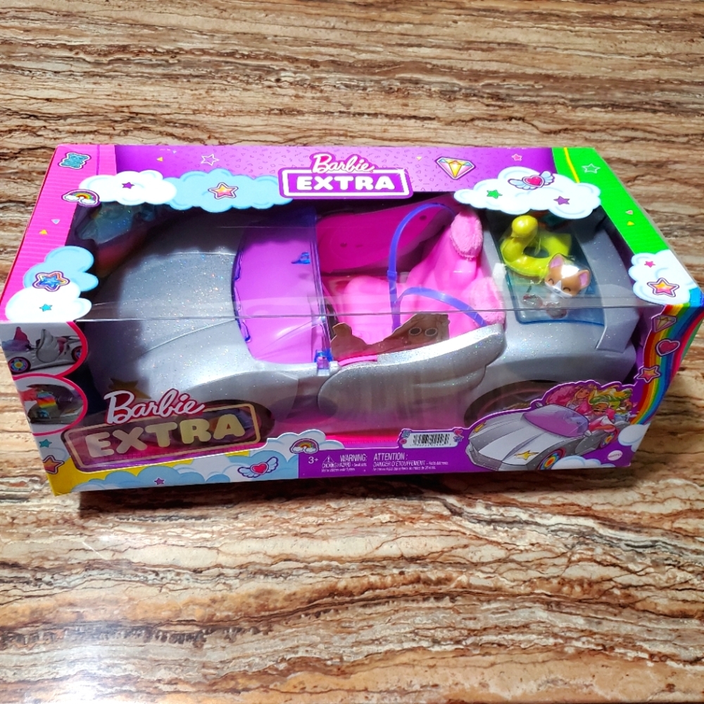 Barbie EXTRA Sparkly Silver Convertible Toy Car with Puppy and Accessories